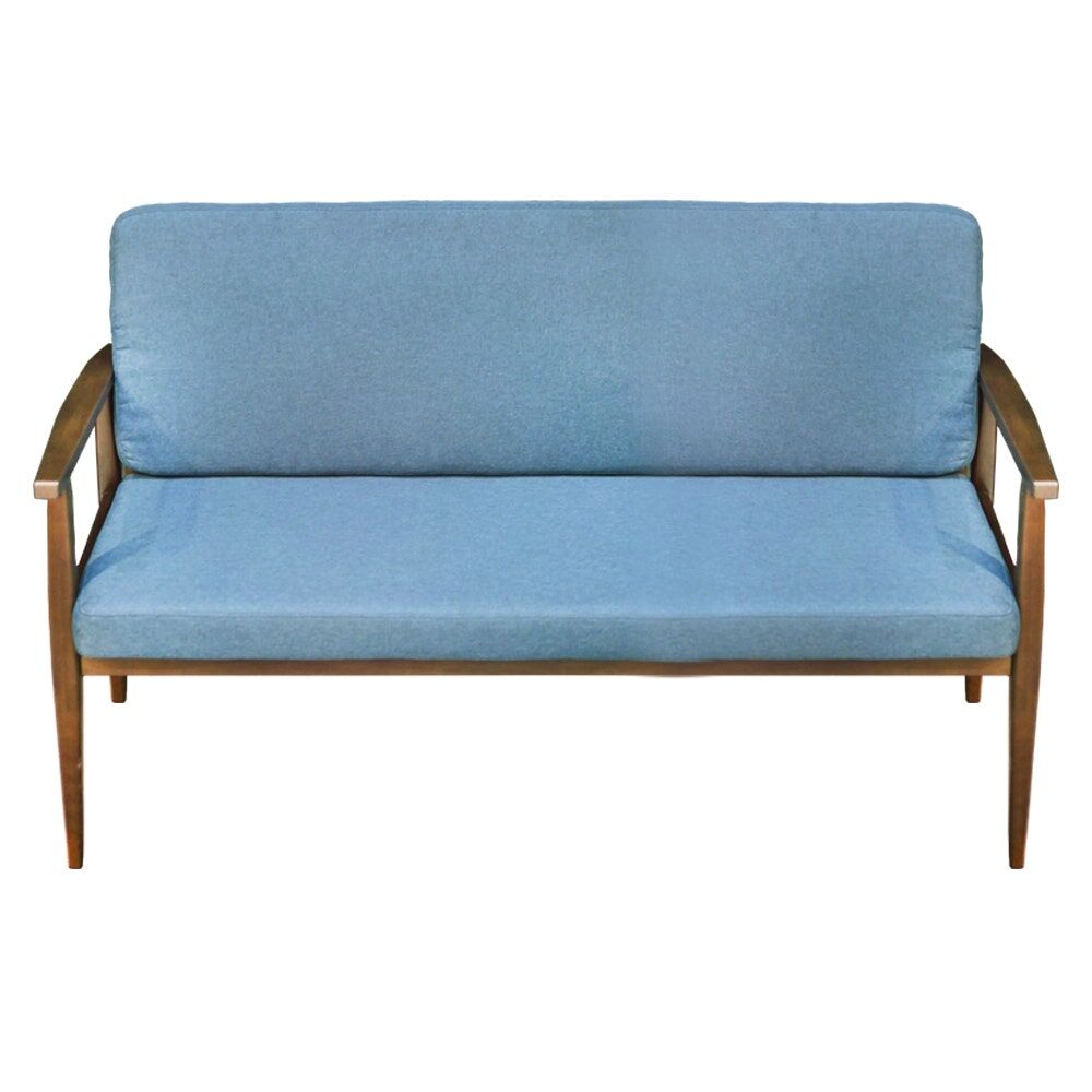 โซฟา LOFTIER สีวอลนัทเบาะผ้าสีฟ้า